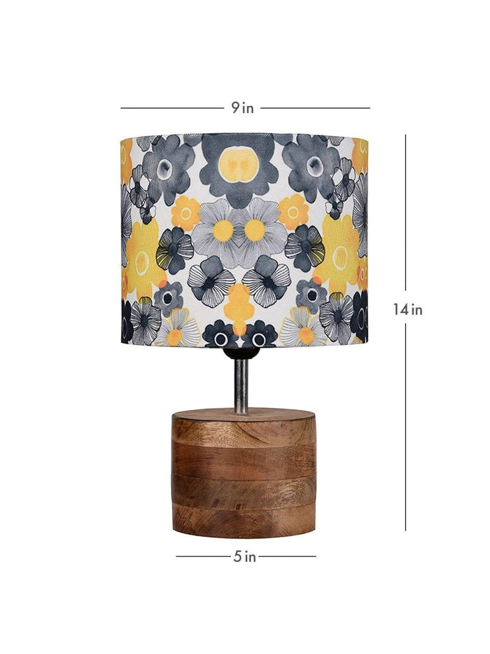 Wooden Brown Log Table Lamp with Lotus Floral Shade - Ouch Cart