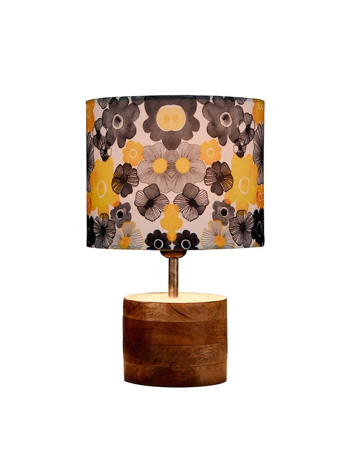 Wooden Brown Log Table Lamp with Lotus Floral Shade - Ouch Cart