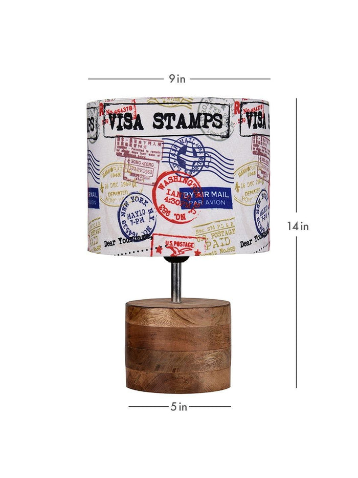 Wooden Brown Log Table Lamp with Multiple Stamps Shade - Ouch Cart