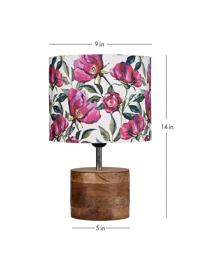 Wooden Brown Log Table Lamp with Pink Rose Shade - Ouch Cart