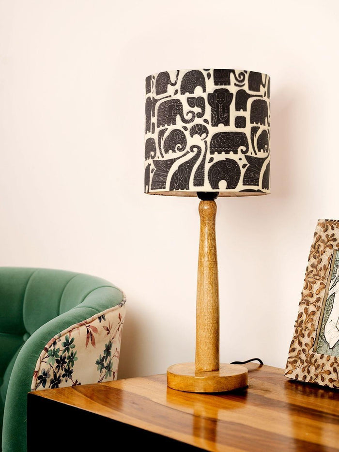 Wooden Brown Table Lamp with Black Elephant Shade - Ouch Cart