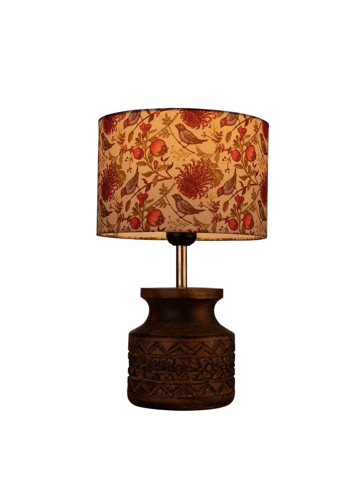Wooden Carved Lamp with Birdy Multicolor Shade - Ouch Cart