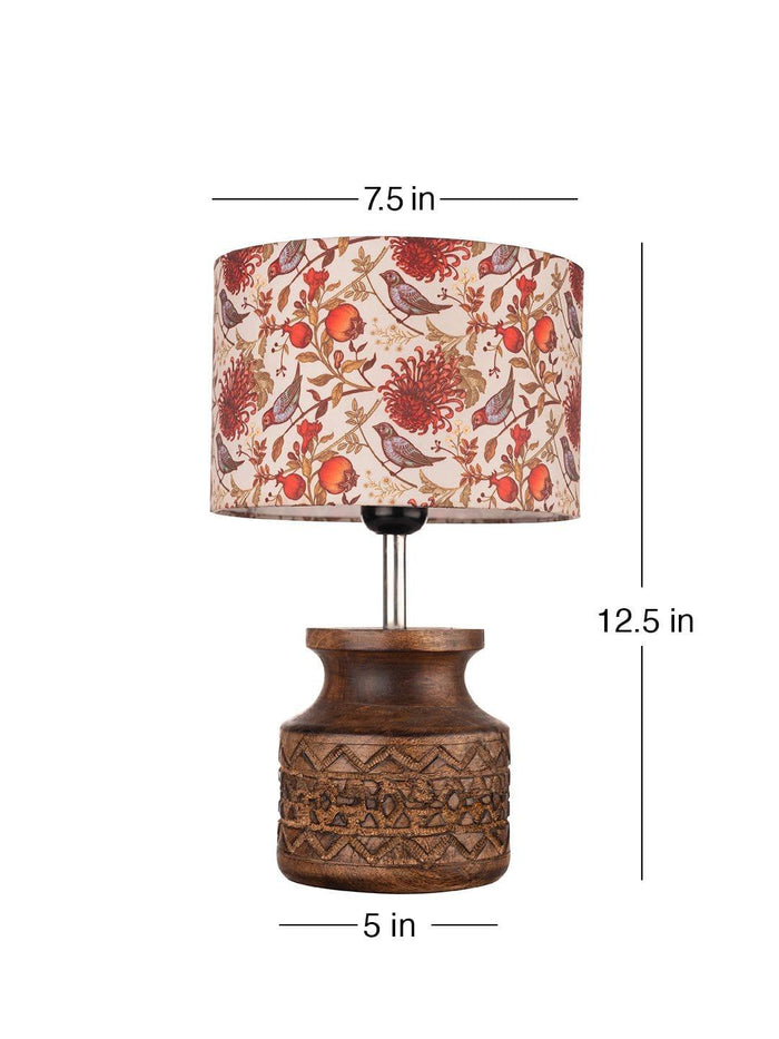 Wooden Carved Lamp with Birdy Multicolor Shade - Ouch Cart