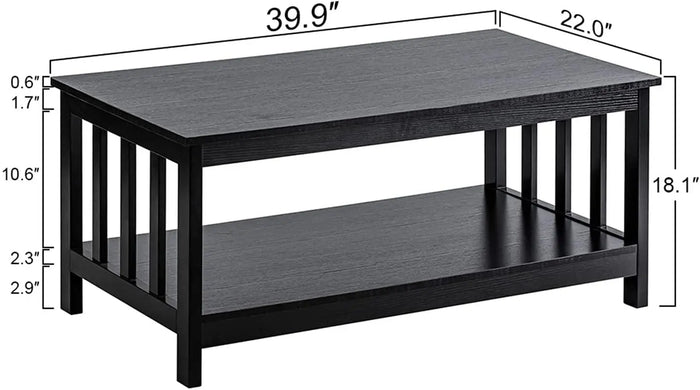 Wooden Coffee Table Living Room Table with Shelf, - Ouch Cart