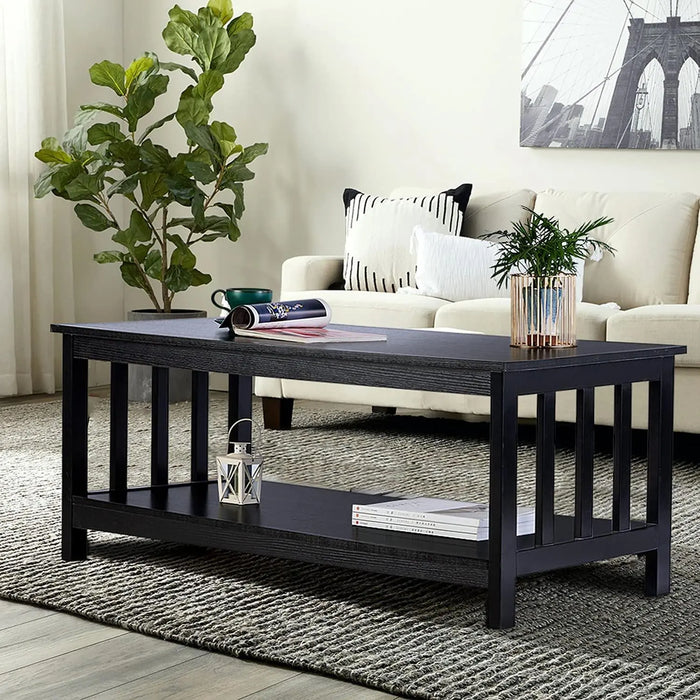 Wooden Coffee Table Living Room Table with Shelf, - Ouch Cart