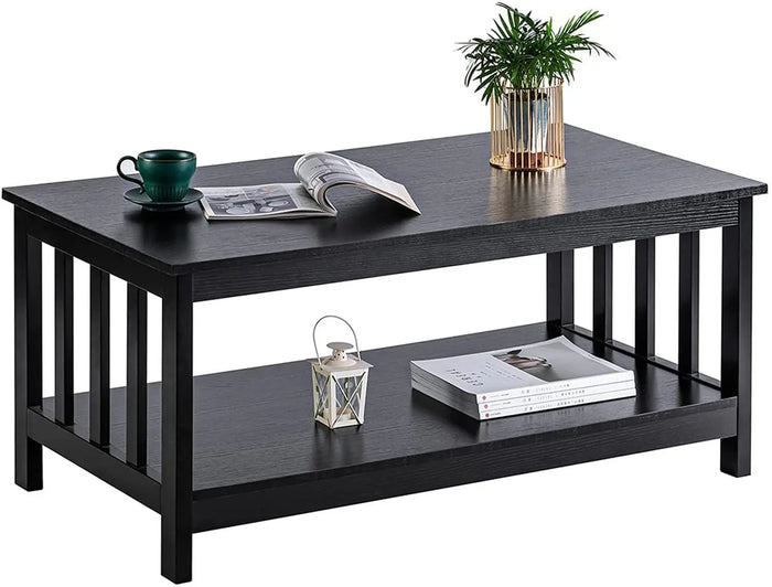 Wooden Coffee Table Living Room Table with Shelf, - Ouch Cart