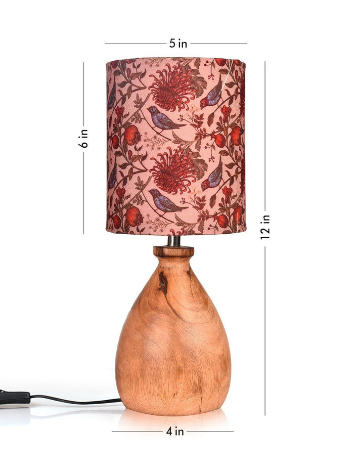 Wooden Dome Table Lamp Bird Printed Shade - Ouch Cart
