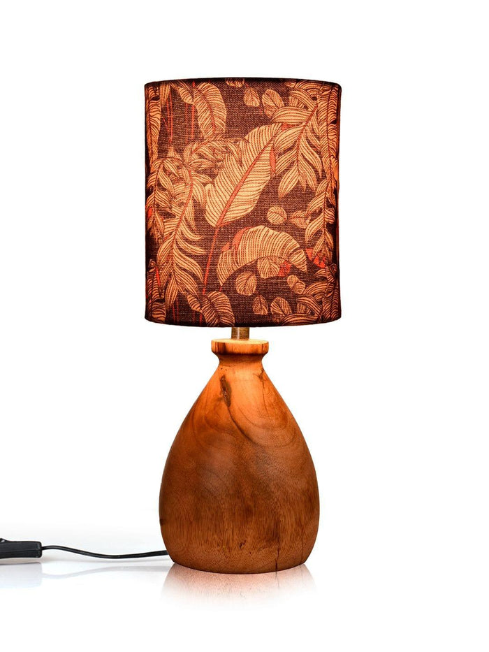Wooden Dome Table Lamp Blue Leaves Shade - Ouch Cart