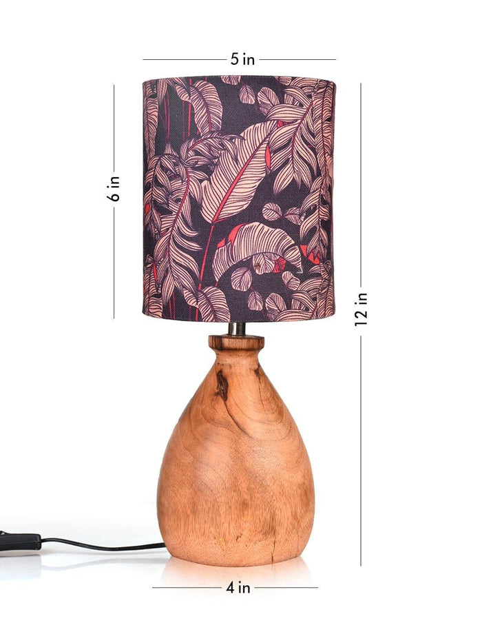 Wooden Dome Table Lamp Blue Leaves Shade - Ouch Cart