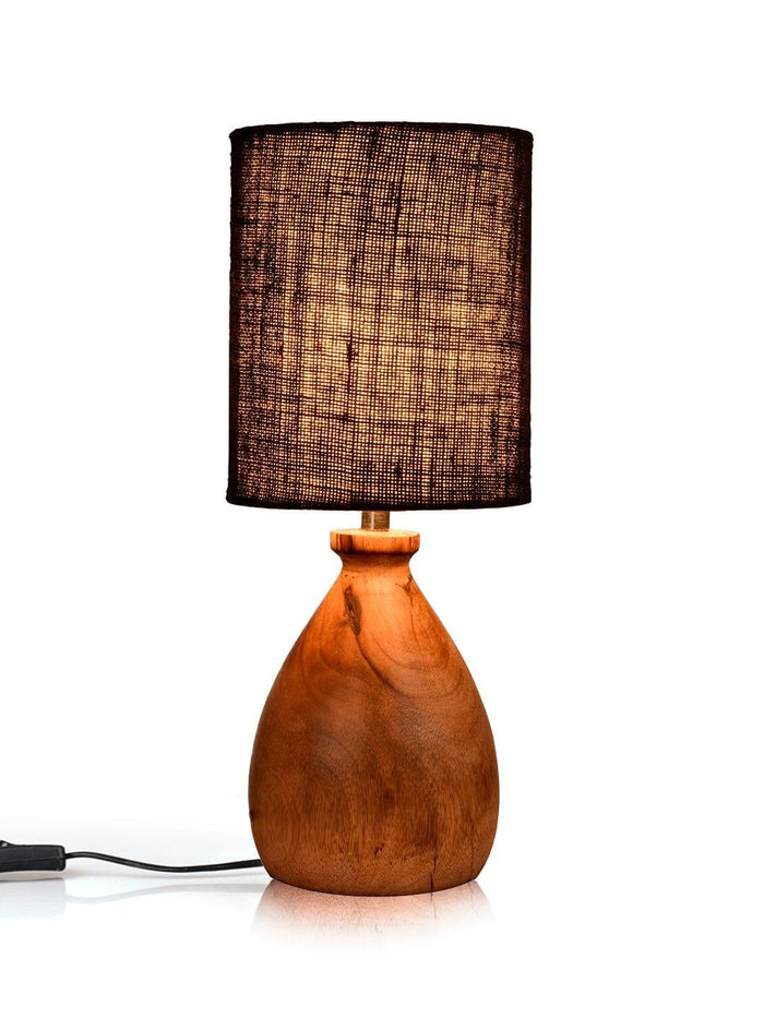 Wooden Dome Table Lamp with Jute Black Shade - Ouch Cart