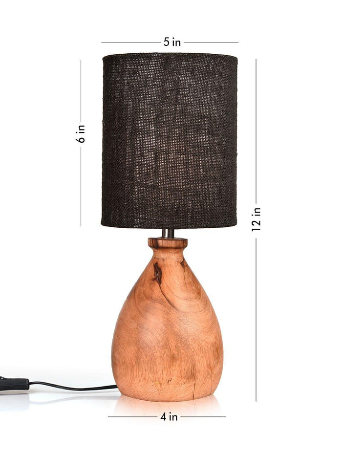 Wooden Dome Table Lamp with Jute Black Shade - Ouch Cart
