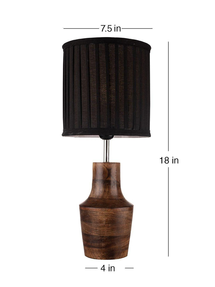 Wooden Firkin Lamp with Pleeted Cotton Black Shade - Ouch Cart