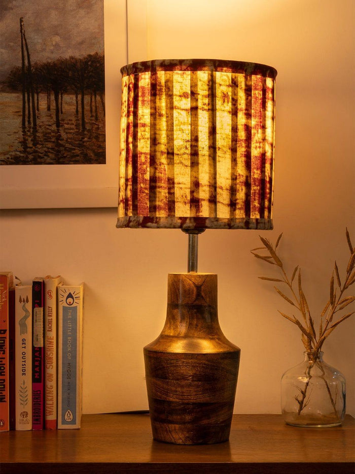 Wooden Firkin Lamp with Pleeted Cotton White Shade - Ouch Cart