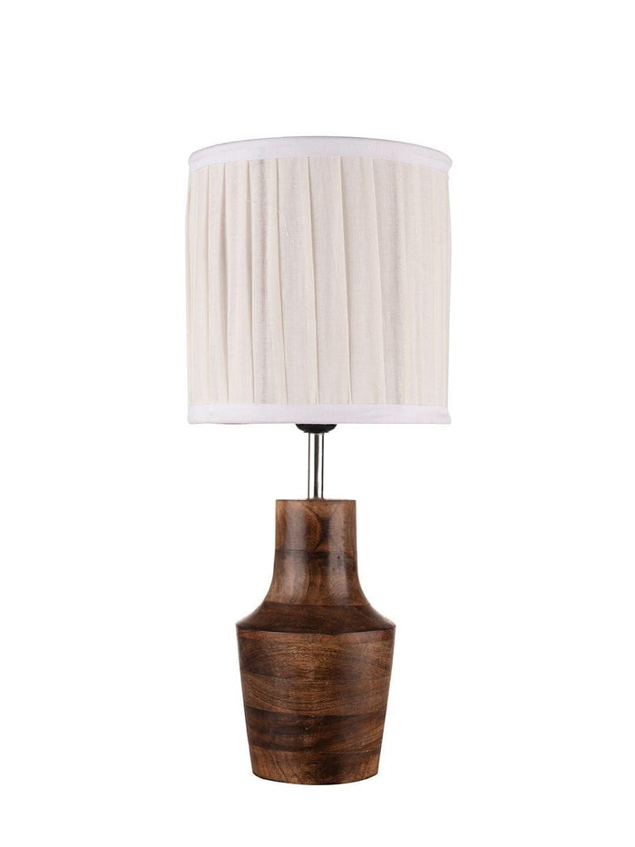 Wooden Firkin Lamp with Pleeted Cotton White Shade - Ouch Cart