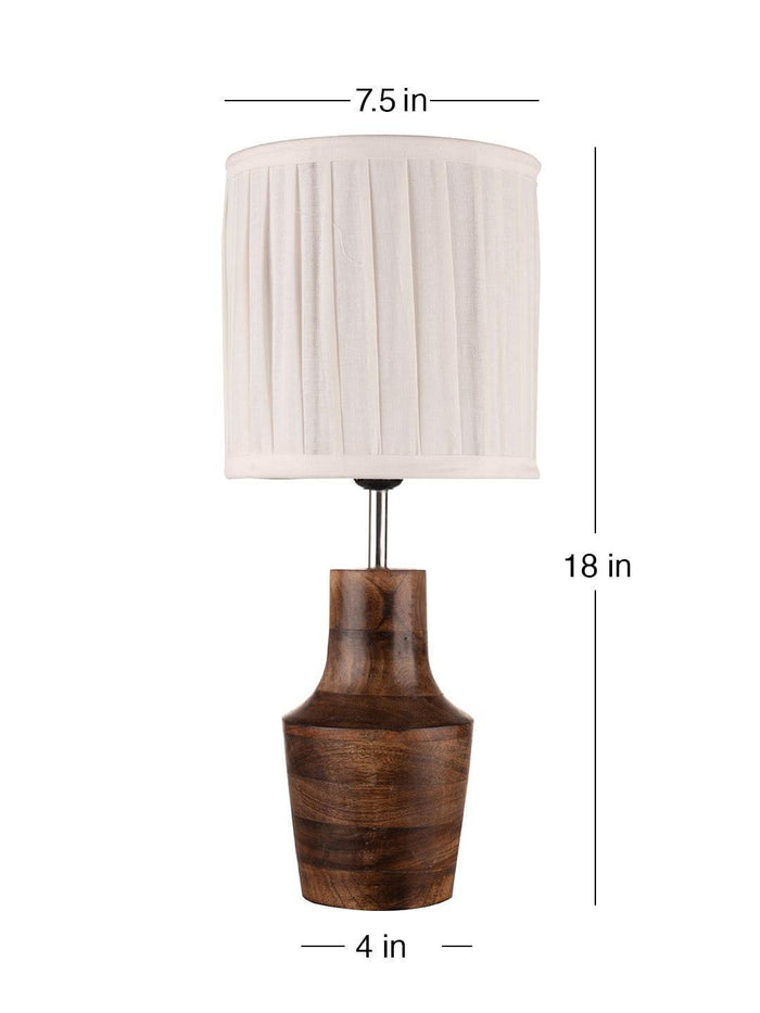 Wooden Firkin Lamp with Pleeted Cotton White Shade - Ouch Cart