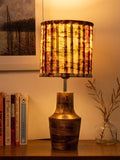 Wooden Firkin Lamp with Pleeted Multicolor Maroon Shade - Ouch Cart