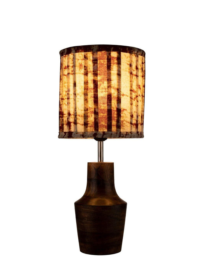 Wooden Firkin Lamp with Pleeted Multicolor Maroon Shade - Ouch Cart