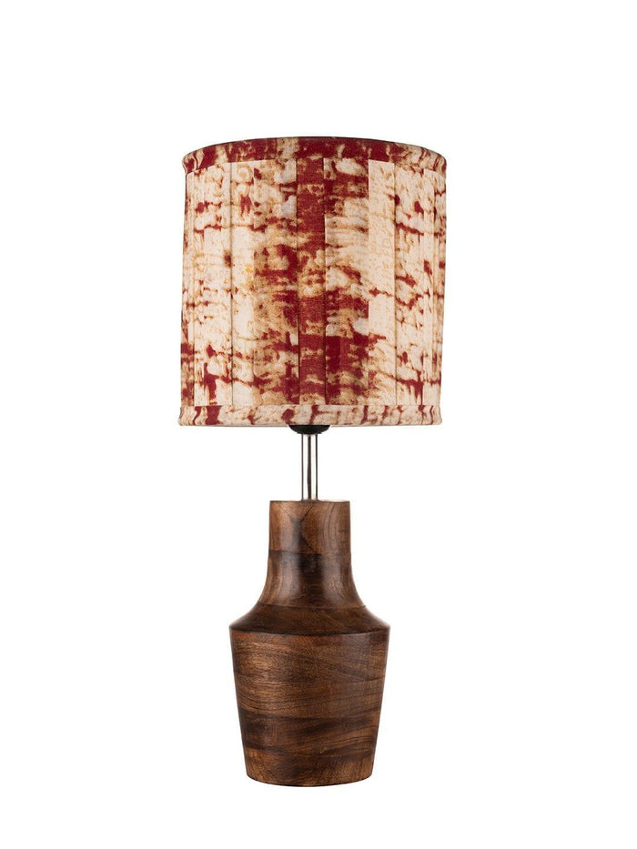 Wooden Firkin Lamp with Pleeted Multicolor Maroon Shade - Ouch Cart