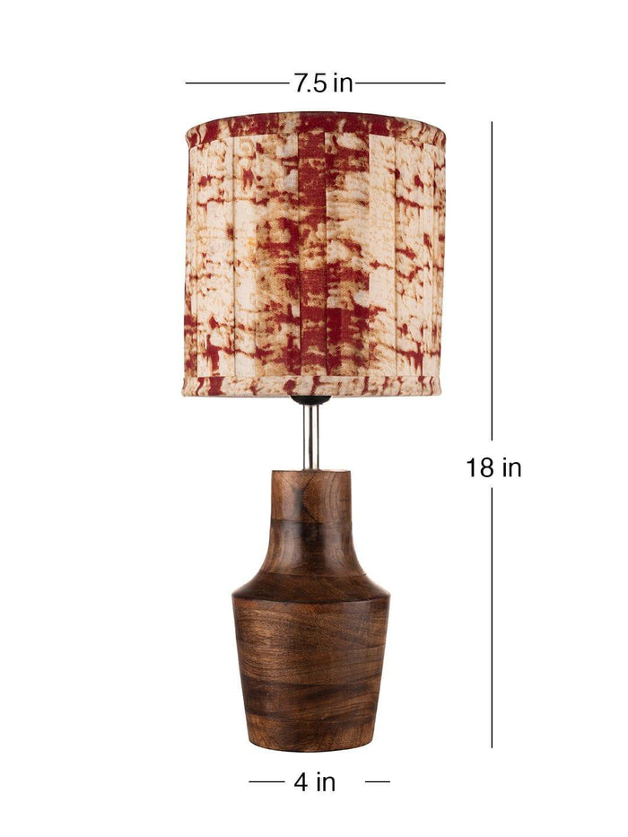 Wooden Firkin Lamp with Pleeted Multicolor Maroon Shade - Ouch Cart