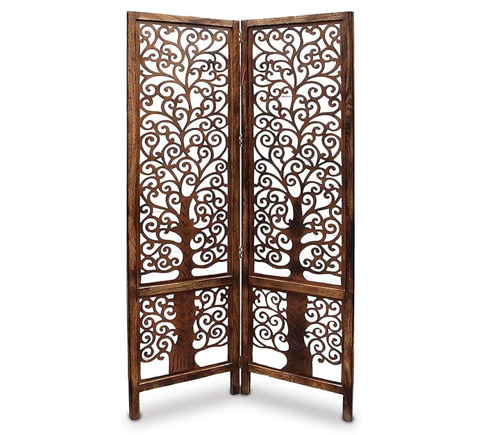 wooden Handcrafted 2 Panel Brown Wooden Room Partition/Divider - Ouch Cart