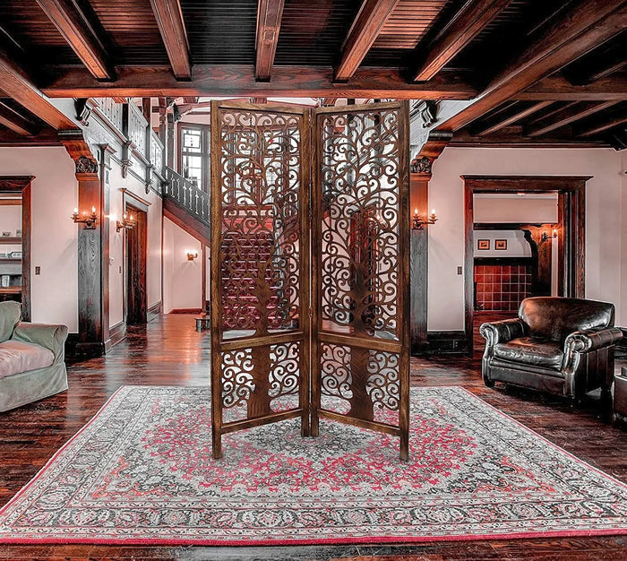 wooden Handcrafted 2 Panel Brown Wooden Room Partition/Divider - Ouch Cart