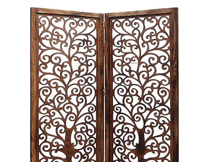 wooden Handcrafted 2 Panel Brown Wooden Room Partition/Divider - Ouch Cart