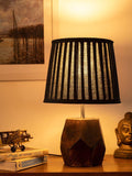 Wooden Hexa Lamp with Pleeted Cotton Black Shade - Ouch Cart