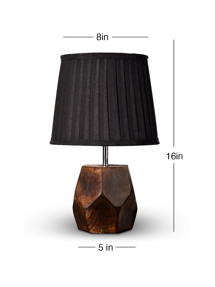 Wooden Hexa Lamp with Pleeted Cotton Black Shade - Ouch Cart
