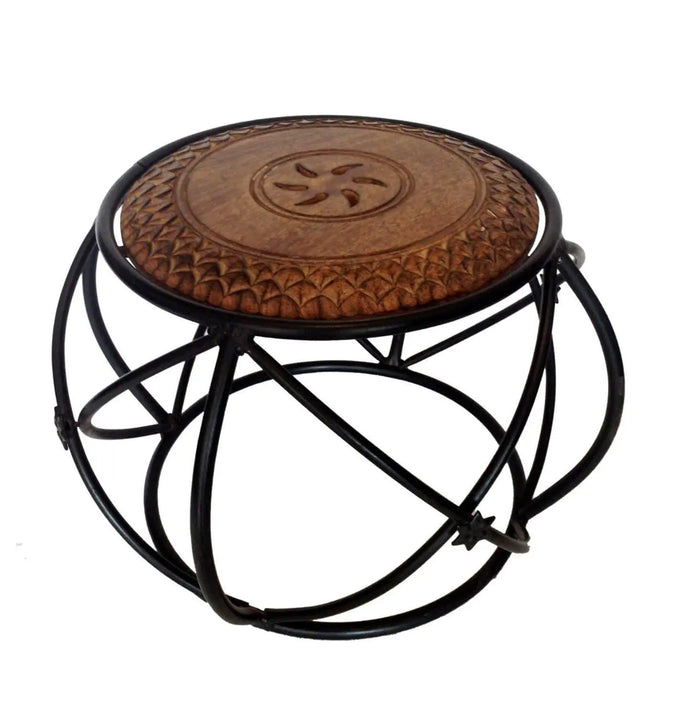 Wooden & Iron Stool/Table Home Decor Size(LxBxH-13x13x12) Inch - Ouch Cart