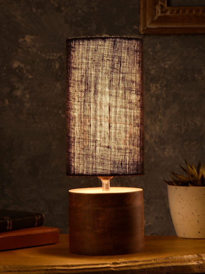 Wooden Log Table Lamp with Black Jute Shade - Ouch Cart