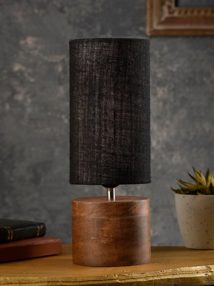 Wooden Log Table Lamp with Black Jute Shade - Ouch Cart