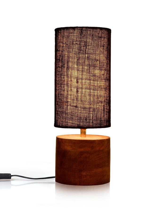 Wooden Log Table Lamp with Black Jute Shade - Ouch Cart
