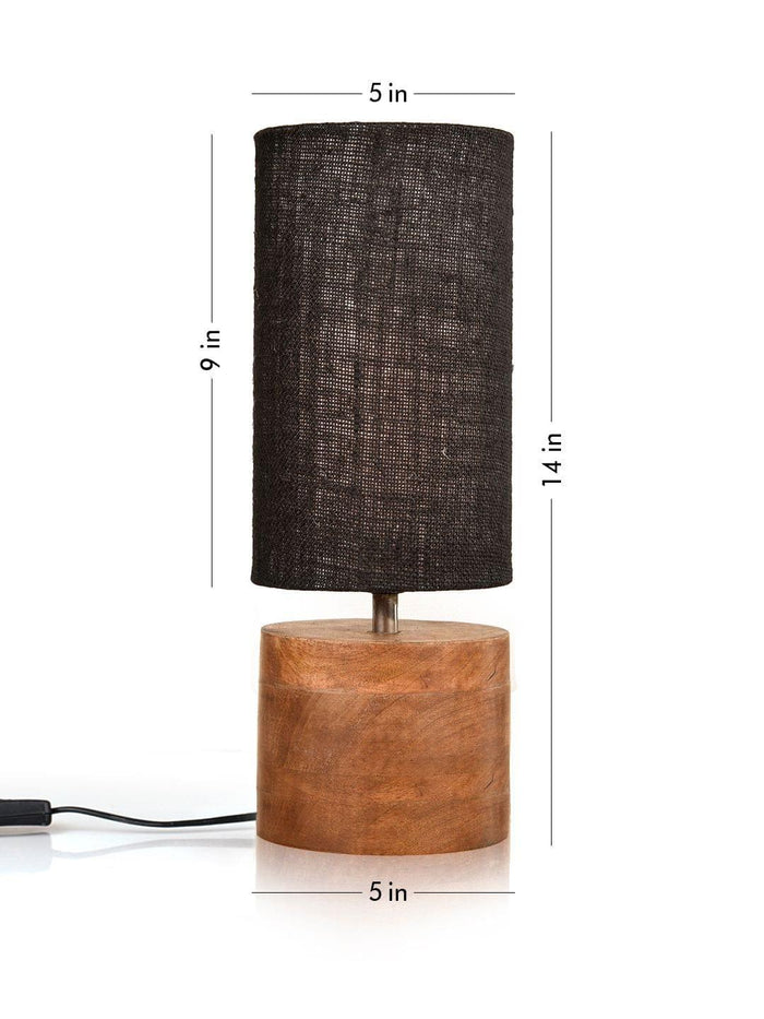 Wooden Log Table Lamp with Black Jute Shade - Ouch Cart