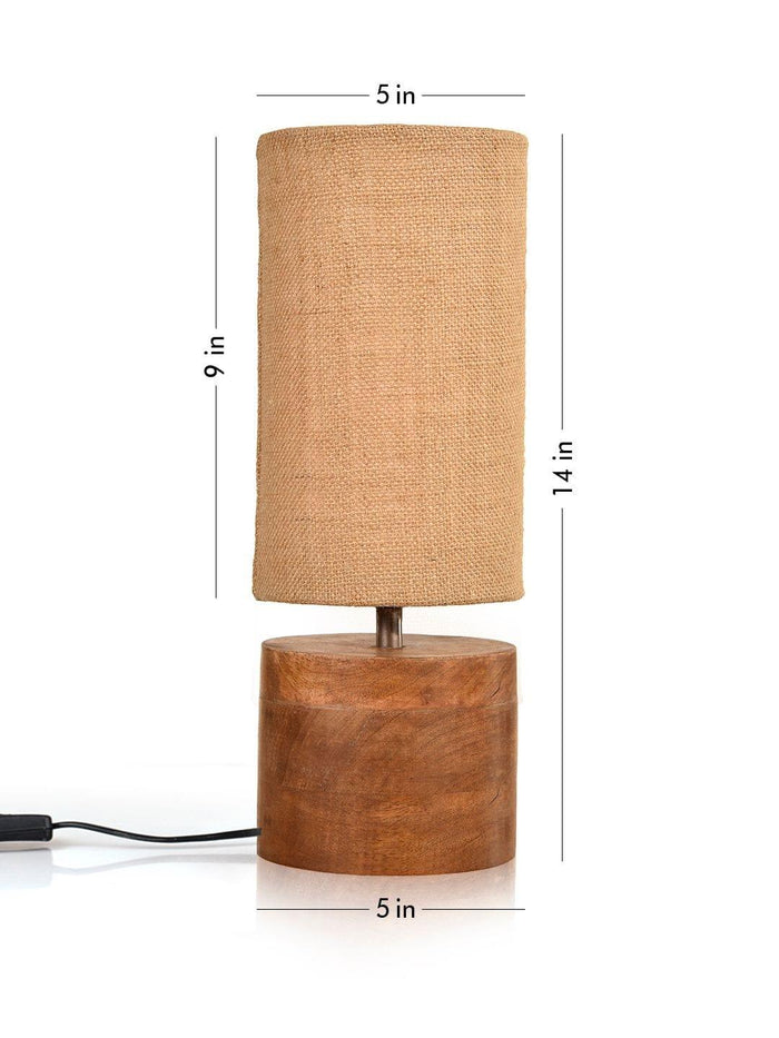 Wooden Log Table Lamp with Brown Jute Shade - Ouch Cart
