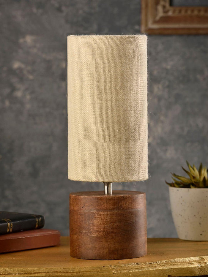 Wooden Log Table Lamp with White Jute Shade - Ouch Cart