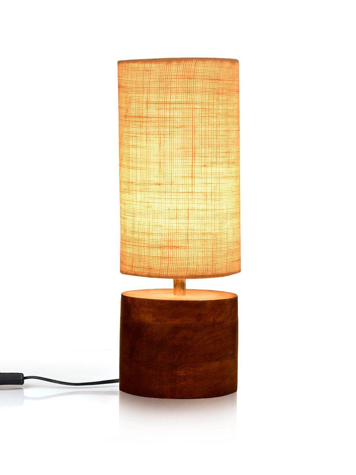 Wooden Log Table Lamp with White Jute Shade - Ouch Cart