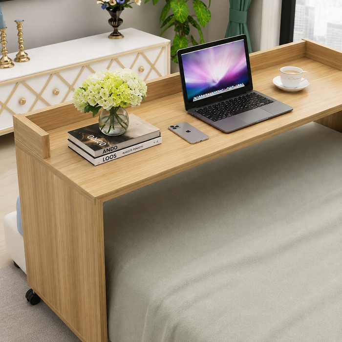 Wooden Overbed Rolling Table for Laptop & Workstation OUCH CART
