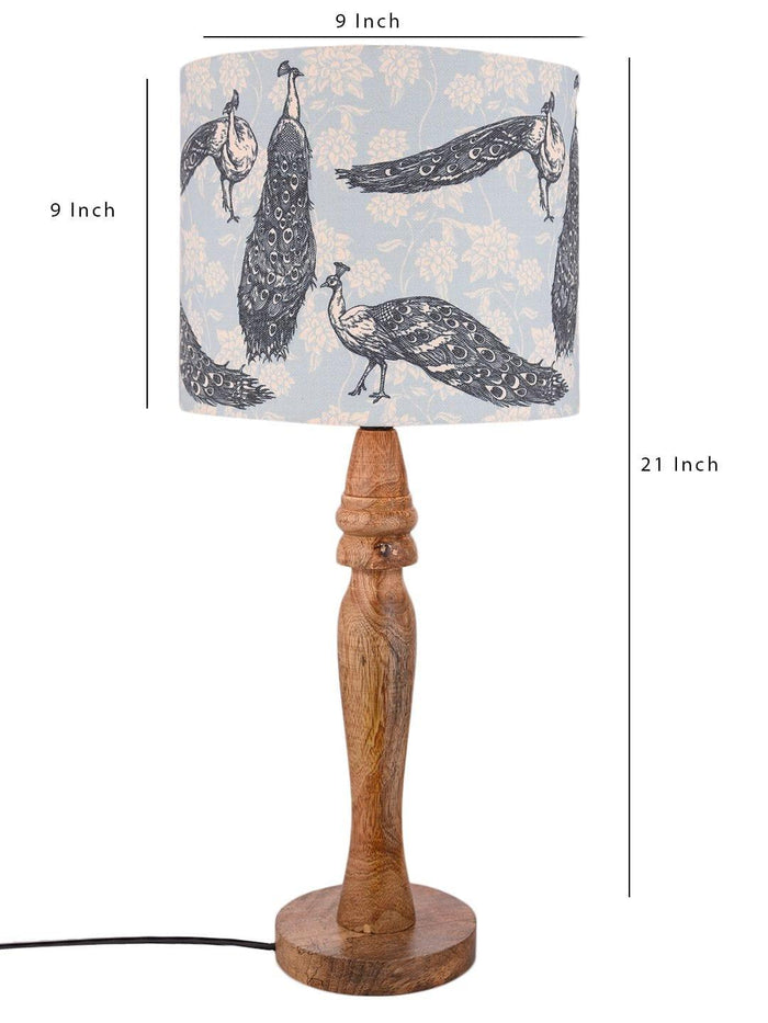 Wooden Peacock Print Lamp - Ouch Cart