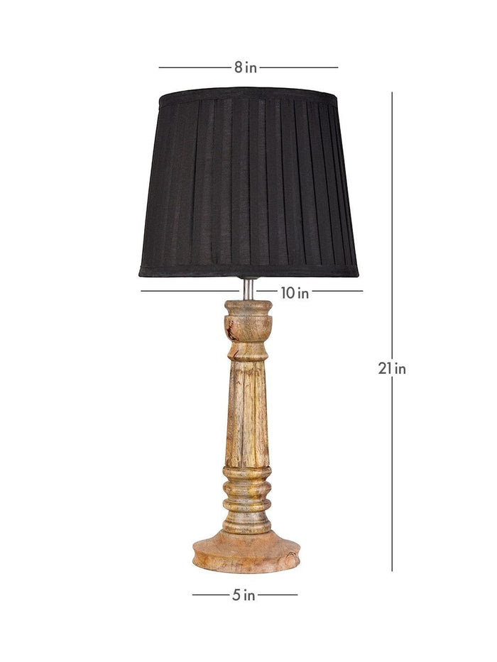 Wooden Pillar Brown lamp with pleeted Black Soft Shade - Ouch Cart