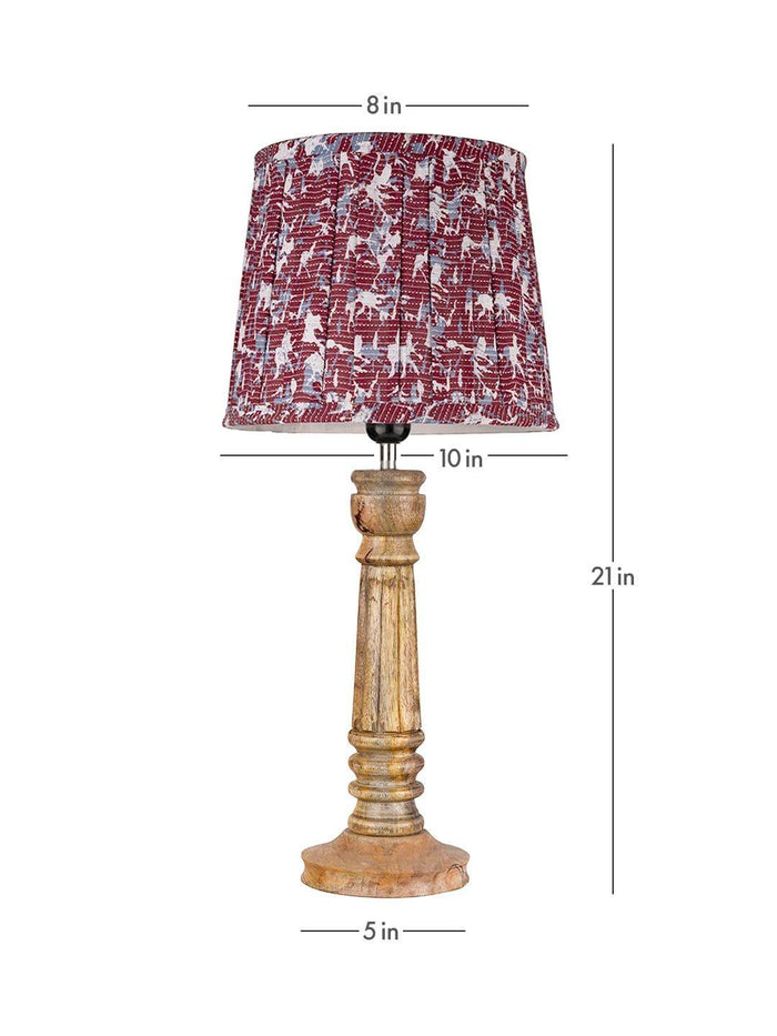 Wooden Pillar Brown lamp with pleeted Colorful Soft Shade - Ouch Cart