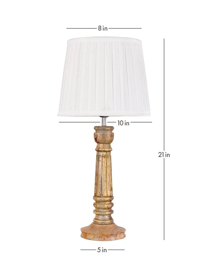 Wooden Pillar Brown lamp with pleeted White Soft Shade - Ouch Cart