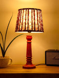 Wooden Pillar Pink lamp with pleeted Colorful Soft Shade - Ouch Cart