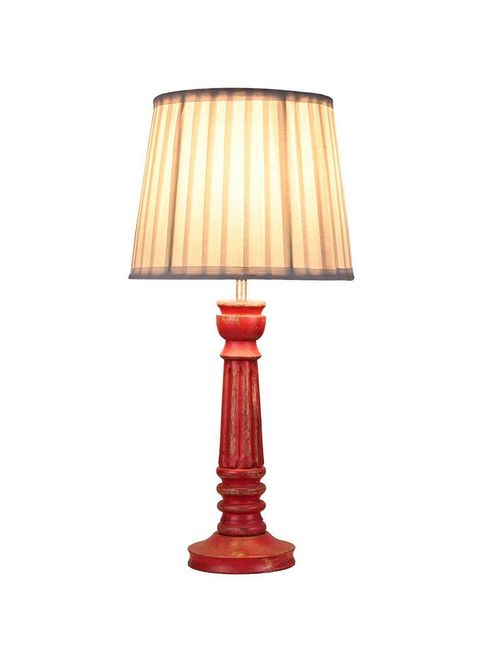 Wooden Pillar Pink lamp with pleeted White Soft Shade - Ouch Cart