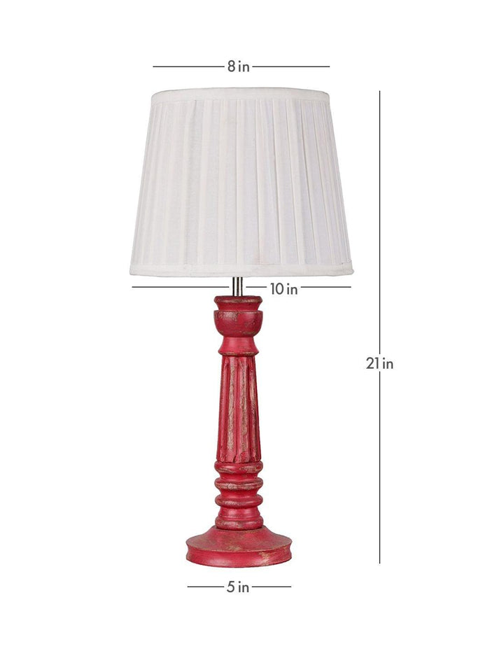 Wooden Pillar Pink lamp with pleeted White Soft Shade - Ouch Cart