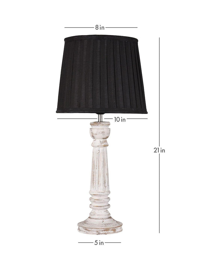Wooden Pillar White lamp with pleeted Black Soft Shade - Ouch Cart