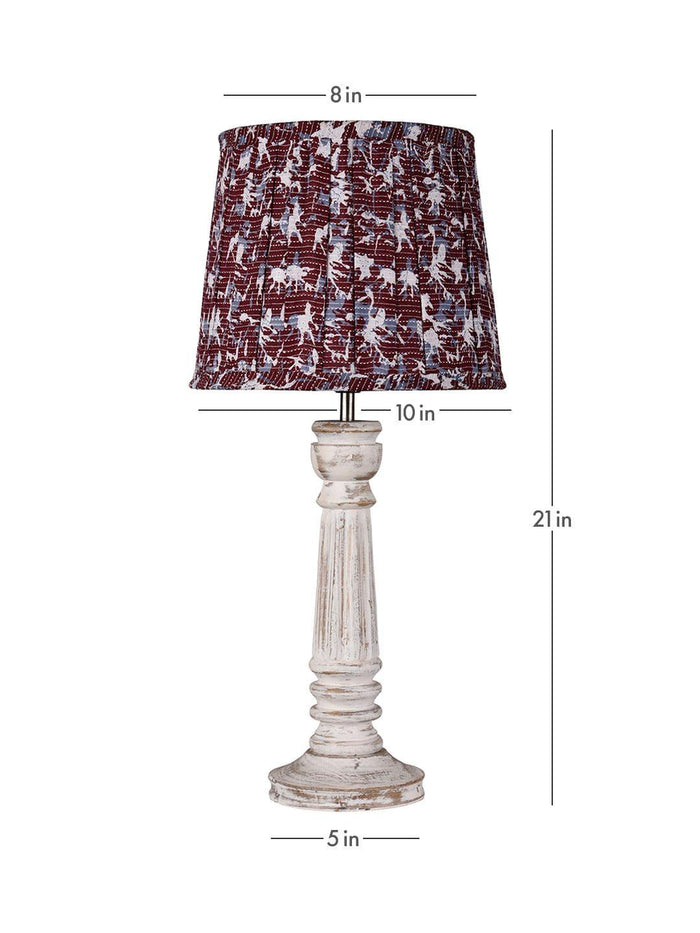 Wooden Pillar White lamp with pleeted Colorful Soft Shade - Ouch Cart