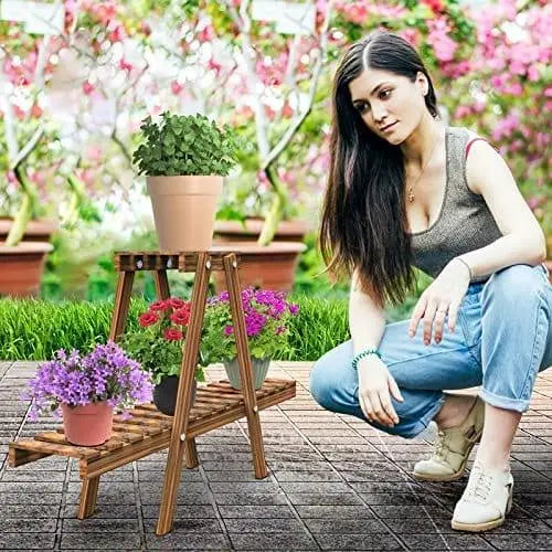 Wooden Plant Stand for Balcony Living Room Indoor Outdoor (3 Tier) - Ouch Cart