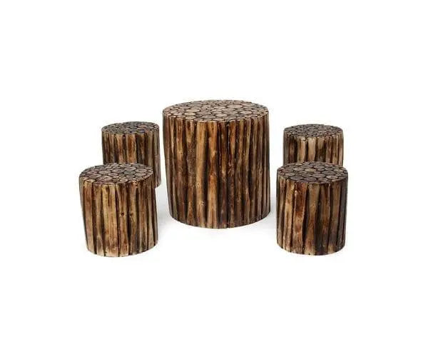 WOODEN ROUND COFFEE TABLE WITH 4 STOOL - Ouch Cart