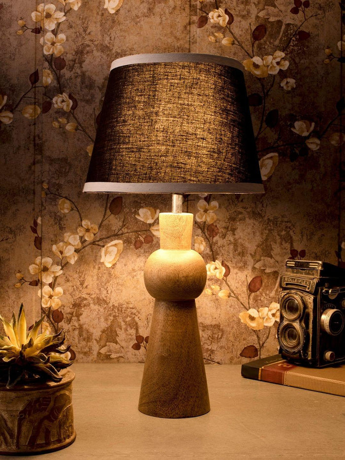 Wooden Skirt Lamp with White Black Shade - Ouch Cart