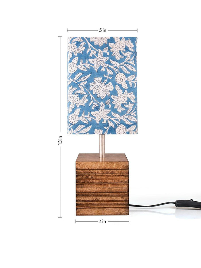 Wooden Stripped Cube Lamp with Colorful Blue Shade - Ouch Cart